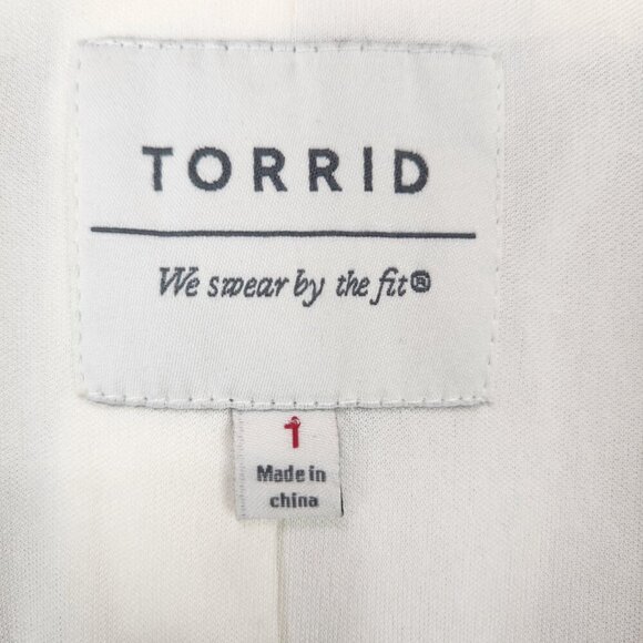 Torrid Linen Blend Two Button Long Line Blazer 1X Tan Ivory Stripe Coastal Chic - Picture 5 of 7